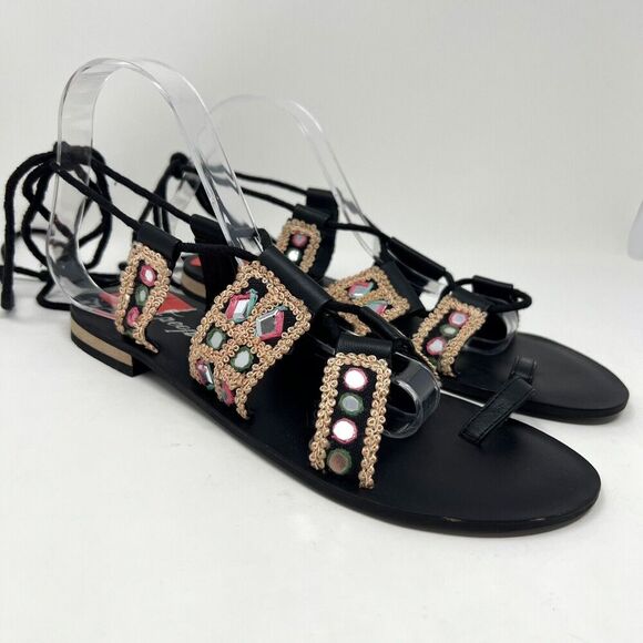 Free People Mantra Mirror Sandals Black Boho Gladiator Lace Up EU 39 Women’s 8.5 - Picture 3 of 12